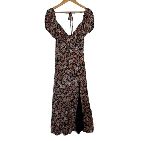 Lulus Women's Meadow Muse Floral Tie-Back Puff Sleeve Midi Dress Size XXL Multi - Picture 2 of 11